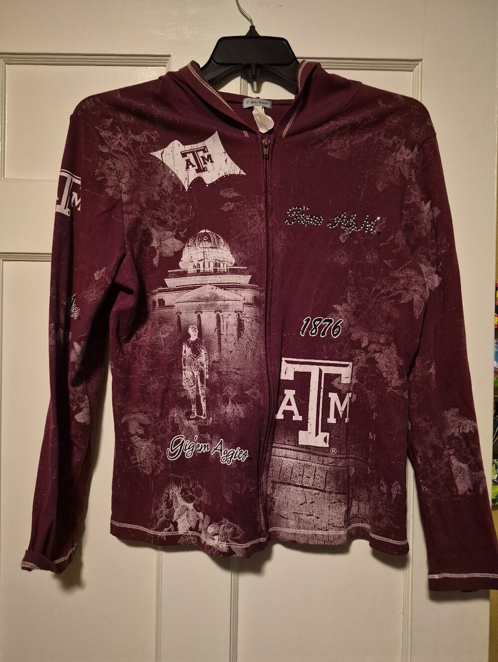 Texas A&M Aggies Zip Hoodie Rhinestone Graphic Jacket Women's Med P. Michael